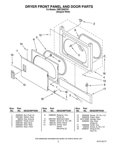 DRYER FRONT PANEL AND DOOR PARTS