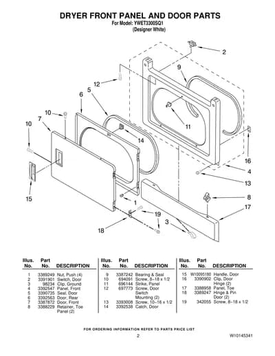 DRYER FRONT PANEL AND DOOR PARTS