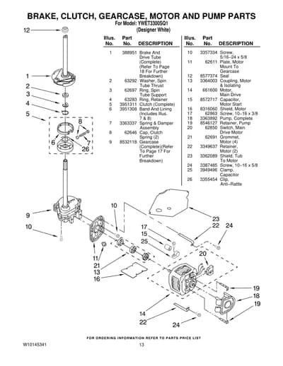 BRAKE, CLUTCH, GEARCASE, MOTOR AND PUMP PARTS