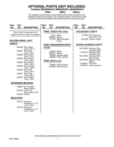 OPTIONAL PARTS (NOT INCLUDED)