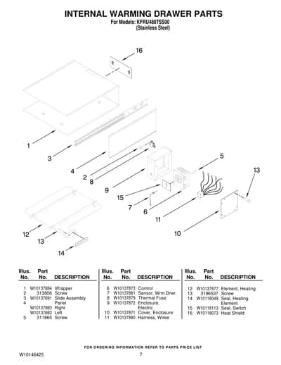 INTERNAL WARMING DRAWER PARTS