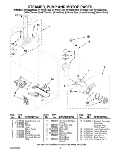 STEAMER, PUMP AND MOTOR PARTS