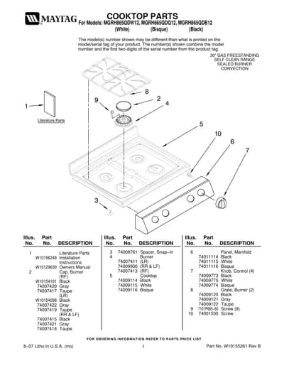 COOKTOP PARTS