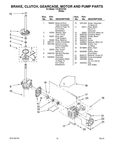 BRAKE, CLUTCH, GEARCASE, MOTOR AND PUMP PARTS