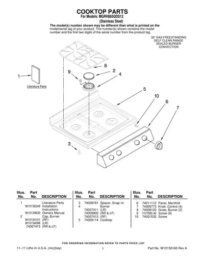 COOKTOP PARTS