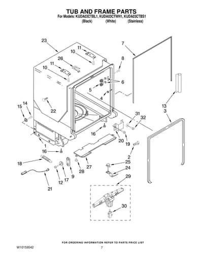 TUB AND FRAME PARTS