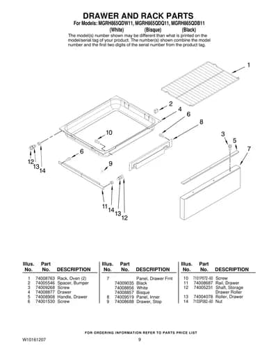 DRAWER AND RACK PARTS