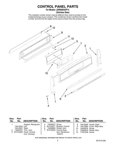 CONTROL PANEL PARTS