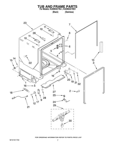 TUB AND FRAME PARTS