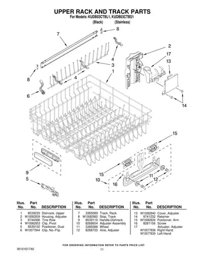 UPPER RACK AND TRACK PARTS
