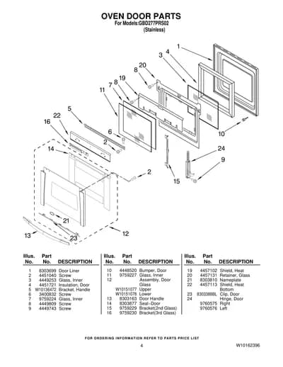 OVEN DOOR PARTS