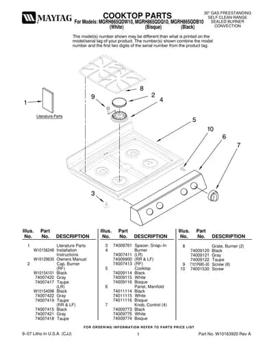 COOKTOP PARTS