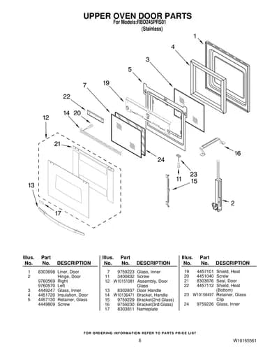 UPPER OVEN DOOR PARTS