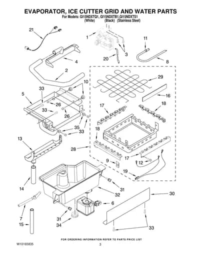 EVAPORATOR, ICE CUTTER GRID AND WATER PARTS