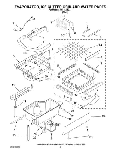 EVAPORATOR, ICE CUTTER GRID AND WATER PARTS