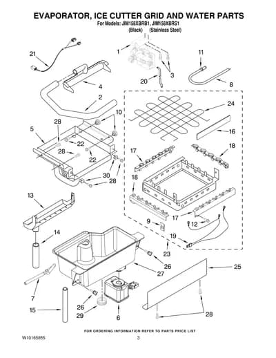 EVAPORATOR, ICE CUTTER GRID AND WATER PARTS