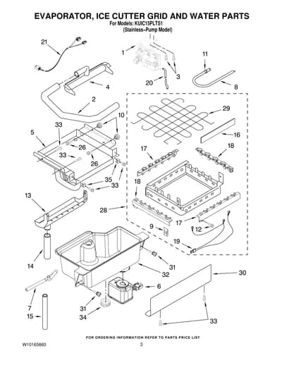 EVAPORATOR, ICE CUTTER GRID AND WATER PARTS