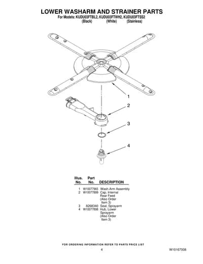 LOWER WASHARM AND STRAINER PARTS