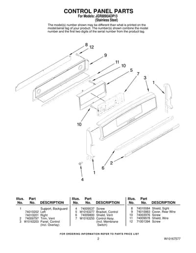 CONTROL PANEL PARTS