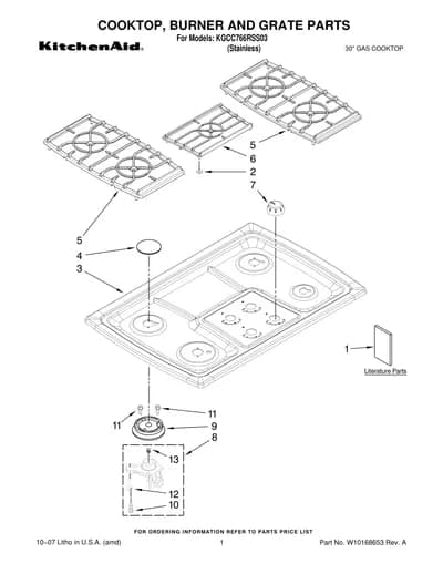 COOKTOP, BURNER AND GRATE PARTS