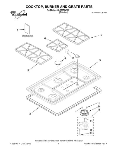 COOKTOP, BURNER AND GRATE PARTS