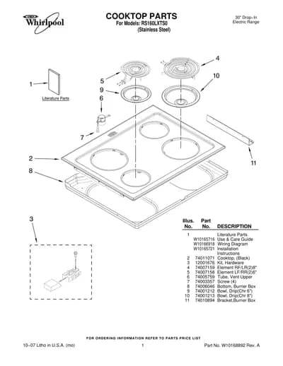 COOKTOP PARTS