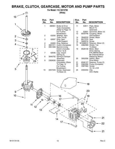 BRAKE, CLUTCH, GEARCASE, MOTOR AND PUMP PARTS