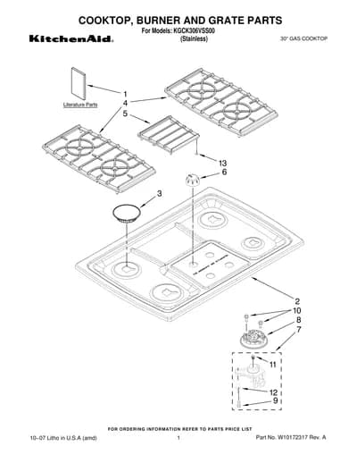 COOKTOP, BURNER AND GRATE PARTS