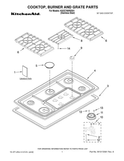 COOKTOP, BURNER AND GRATE PARTS