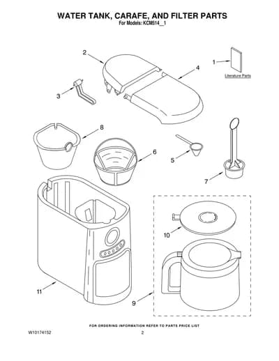 WATER TANK, CARAFE, AND FILTER PARTS