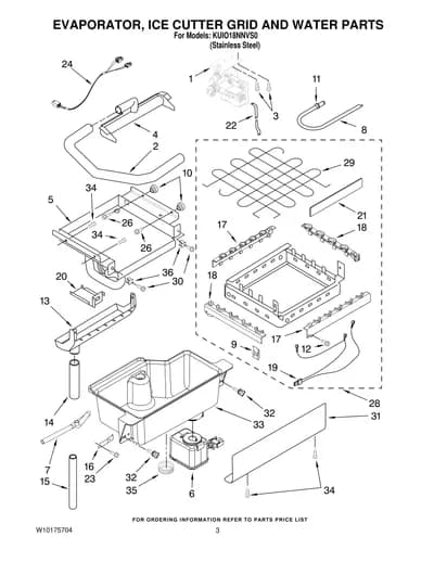EVAPORATOR, ICE CUTTER GRID AND WATER PARTS