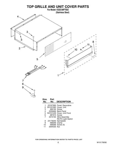 TOP GRILLE AND UNIT COVER PARTS