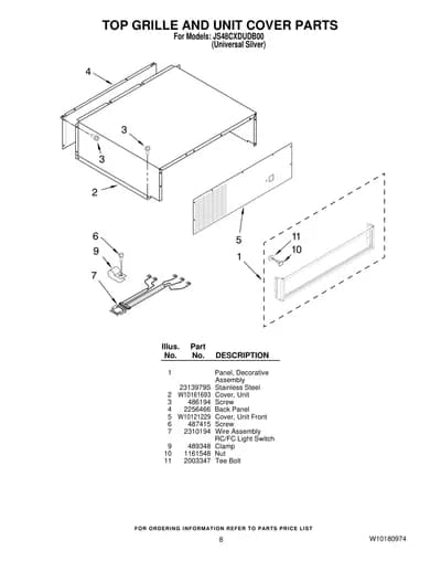 TOP GRILLE AND UNIT COVER PARTS