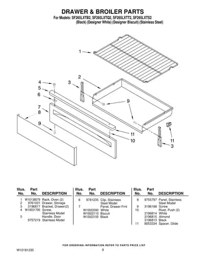 DRAWER & BROILER PARTS