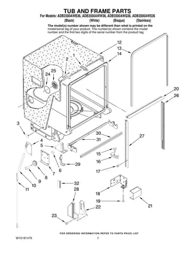 TUB AND FRAME PARTS
