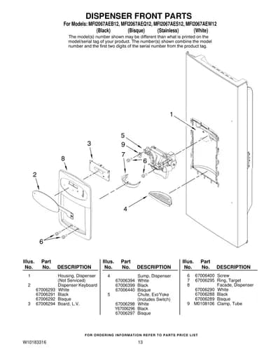 DISPENSER FRONT PARTS