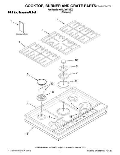 COOKTOP, BURNER AND GRATE PARTS