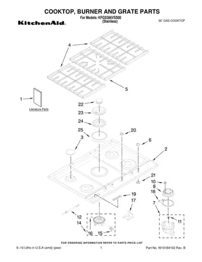 COOKTOP, BURNER AND GRATE PARTS