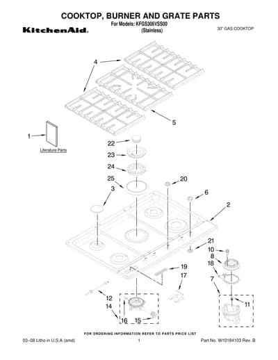 COOKTOP, BURNER AND GRATE PARTS
