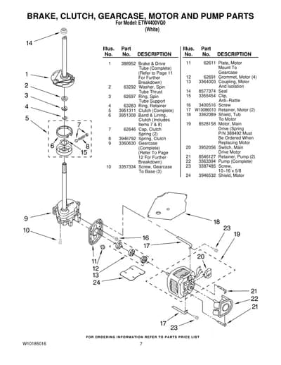 BRAKE, CLUTCH, GEARCASE, MOTOR AND PUMP PARTS