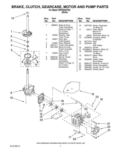 BRAKE, CLUTCH, GEARCASE, MOTOR AND PUMP PARTS