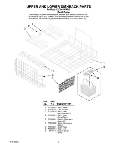 UPPER AND LOWER DISHRACK PARTS