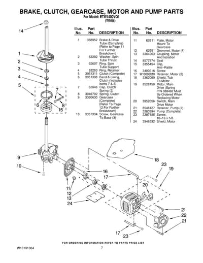 BRAKE, CLUTCH, GEARCASE, MOTOR AND PUMP PARTS