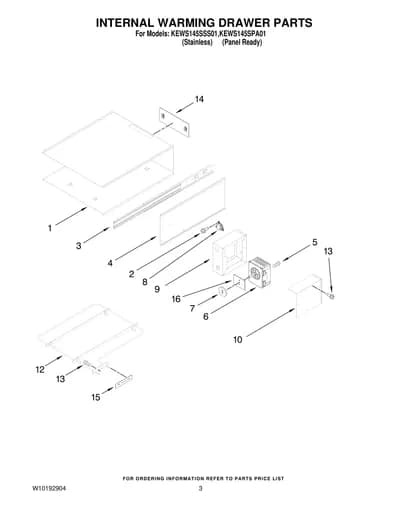 INTERNAL WARMING DRAWER PARTS