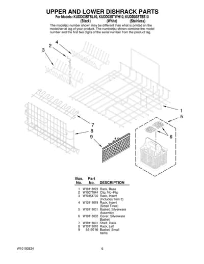 UPPER AND LOWER DISHRACK PARTS