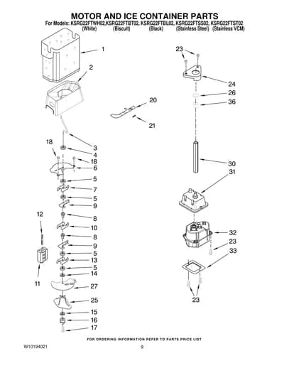 MOTOR AND ICE CONTAINER PARTS