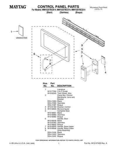 CONTROL PANEL PARTS