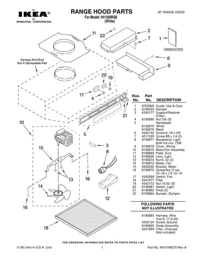 RANGE HOOD PARTS