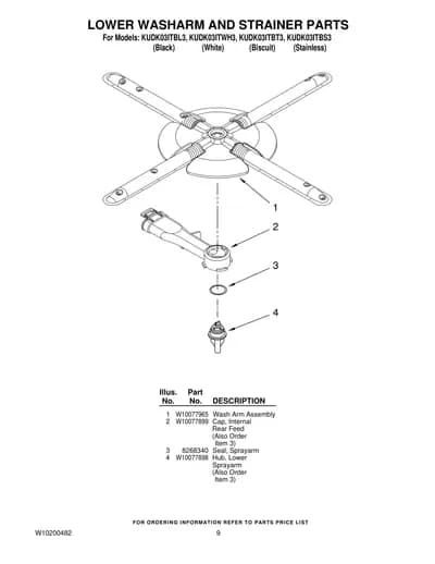 LOWER WASHARM AND STRAINER PARTS