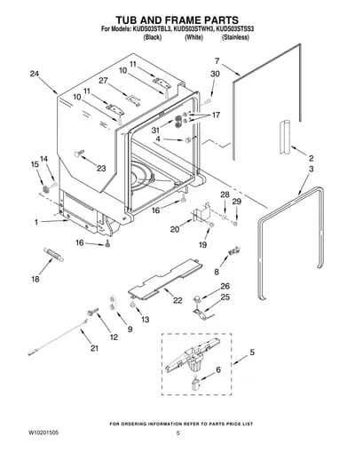 TUB AND FRAME PARTS